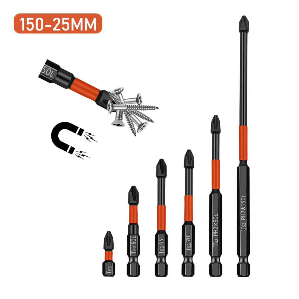 5Pcs PH2 Magnetic Cross Bit Set Special Slotted Cross Phillips Impact Batch Head Hardness Screwdriver Bit Screw Driver Hand Tool