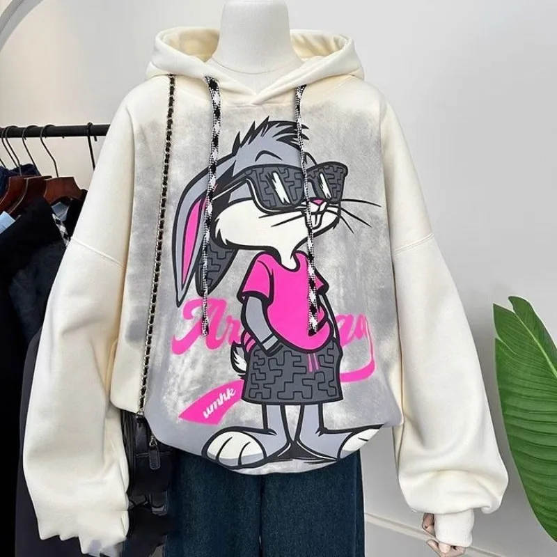 2025 New Pullover Hoodie Men and Women Cartoon Rabbit Graffiti Yanqi Loose Cotton Sweatshirt Spring New Padded Sweater Tide