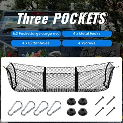 120*30cm For Toyota Tundra Tacoma Hilux Revo Vigo 3 Pocket Cargo Net Trunk Luggage Storage Organiser Mesh Car Accessories