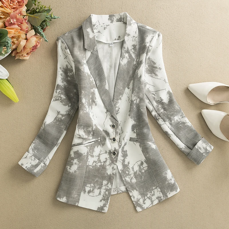 الأزهار طباعة ort المرأة البدلة Jaet الكورية Sle عادية الخصر مقصوص سليم صالح معطف الغربي الربيع الصيف وصول جديد