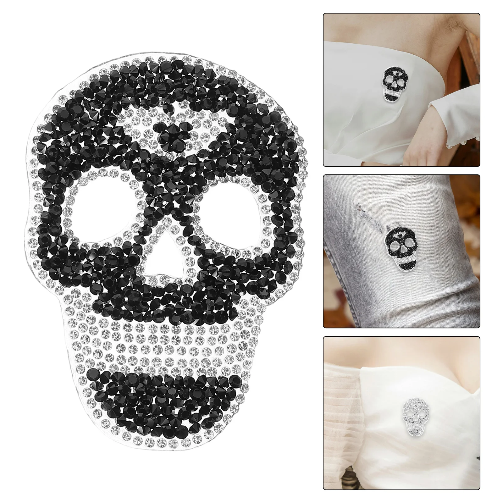 

4pcs Skull Patch Appliques Iron On Clothing Decor Durable Resin Rhinestone Repair Patch Diy Halloween Accessories