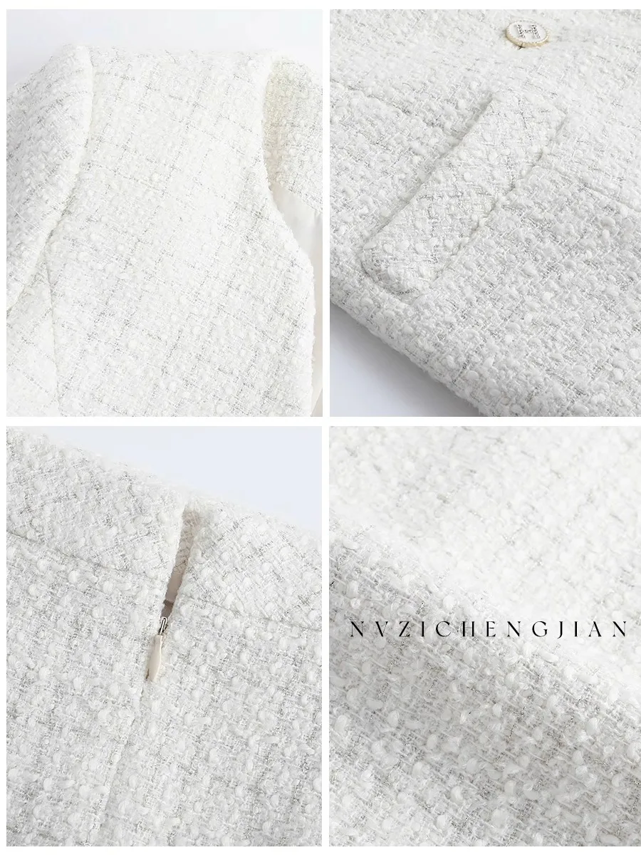 

Faionable Heavyweight Knit Wheat Color Women's Suiting Set Spring Autumn V-ne Long Sve Color Commute Sle