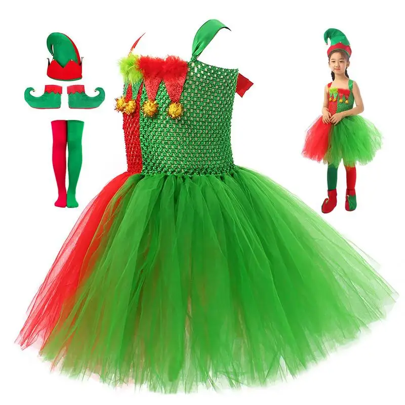 Elf Costume For Kids 4 Pieces Christmas Sleeveless Cosplay Elf Suits Funny Party Suits With Shoes For Children Aged 2-12