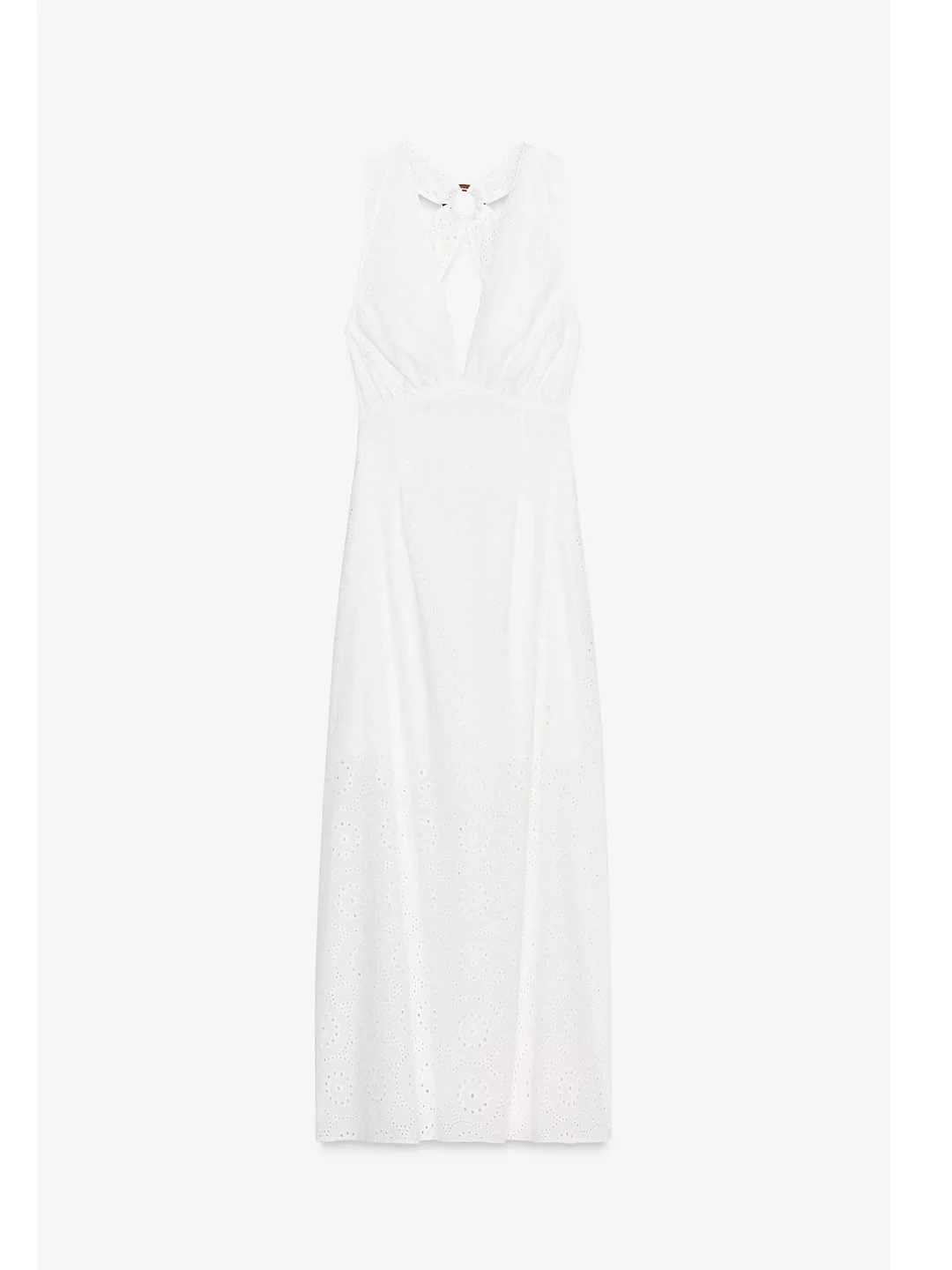 Ele White Lace Embroidery Bal Waist-Cinched V-Ne Long Dr Summer Season Svel Tourist Friendly S-ape Silh...