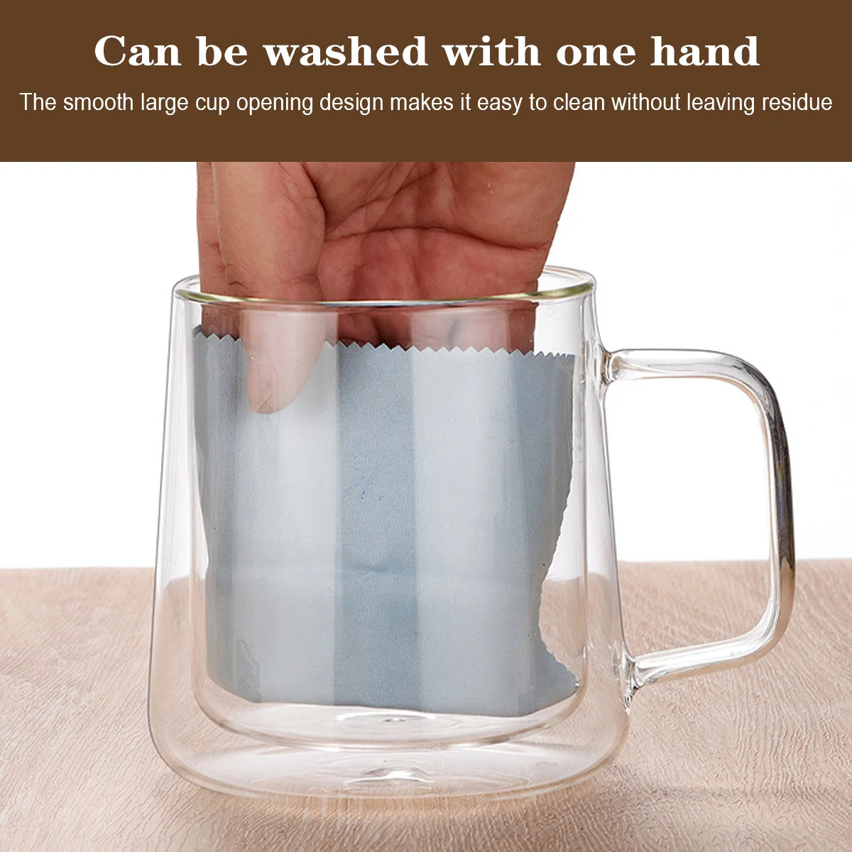 E9 Double Wall Insulated Glass Water Cups with Handle Glass Coffee Beer Mugs Clear Espresso Mugs for Latte Cappuccino Tea Bag