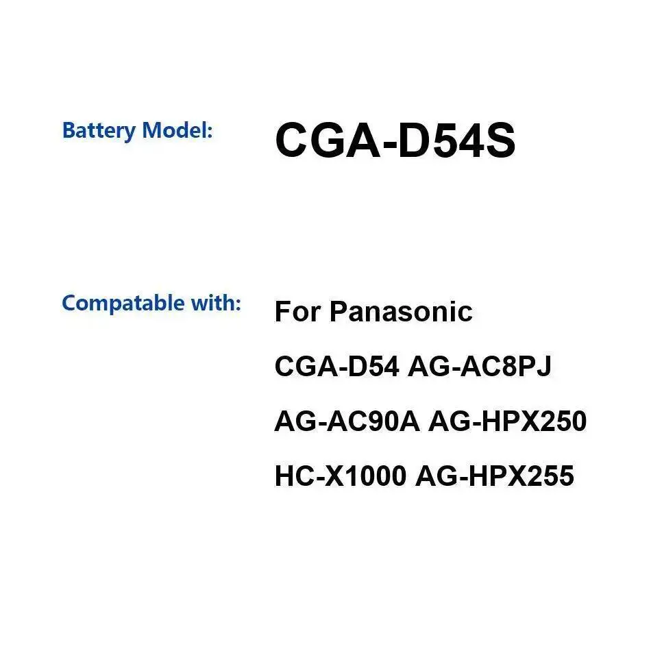 

Аккумулятор для камеры Cga-D54S 5400 мАч для Panasonic Cga-D54 AG-AC8PJ AG-AC90A AG-HPX250 HC-X1000 AG-HPX255