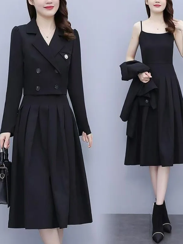plus Size Professional Suit Dress Two Piece Set Korean Style Commute Fashion Autumn New Arrival High Waist A-Line Skirt