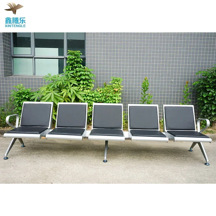 Outdoor Steel Gang Chair Seats With Optional PU Leather Cushion Three-Seat Tandem Bench For Airport Waiting For Outdoor Use