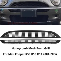 2PCS Glossy Black Front Upper & Lower Honeycomb Mesh Front Grill Grille For Mini Cooper R50 R52 R53 2001-2006 51137026202