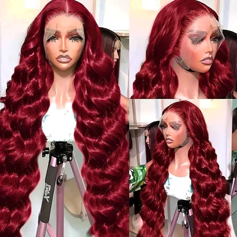 

Парик с кружевной передней частью 13x4, волнистый, 34 дюйма, плотность 250%, цвет 99J бургунди, HD прозрачное кружево, бразильские человеческие волосы, для женщин