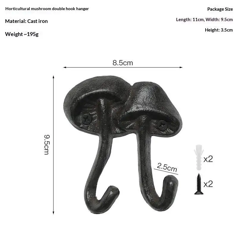 Cast Iron Mushroom Shaped Wall Hooks Rustic Vintage Heavy Duty For Outdoor Garden Patio Storage