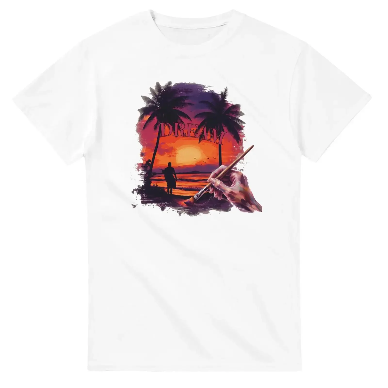 Sunset Beach T-Shirt, Vintage-Look, gewaschene Stoffe, Grafikdesign, bequeme Oberteile für den Alltag, angenehm zu tragen, dehnbar, modisch.