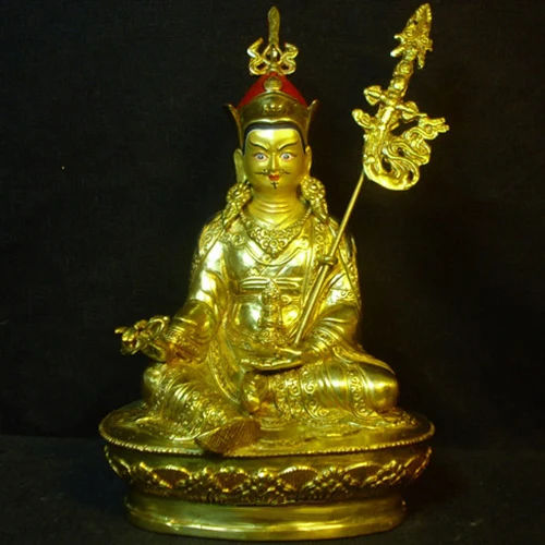 Collection # HOME House -efficacious Talisman Protection # Tibetan Buddhism Padma Sambhava gilding brass gold Buddha statue