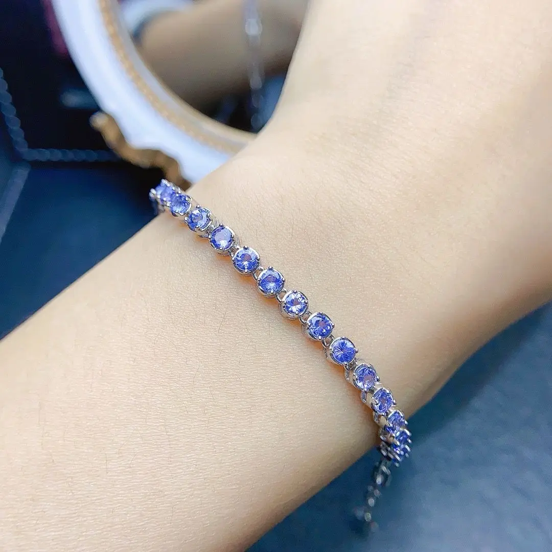 Best Seller ZECAA Fine Jewelry Tanzanite Bracelet For Woman With Natural Tanzanite Gemstone 3*3mm For Silver Tanzanite Bracelet