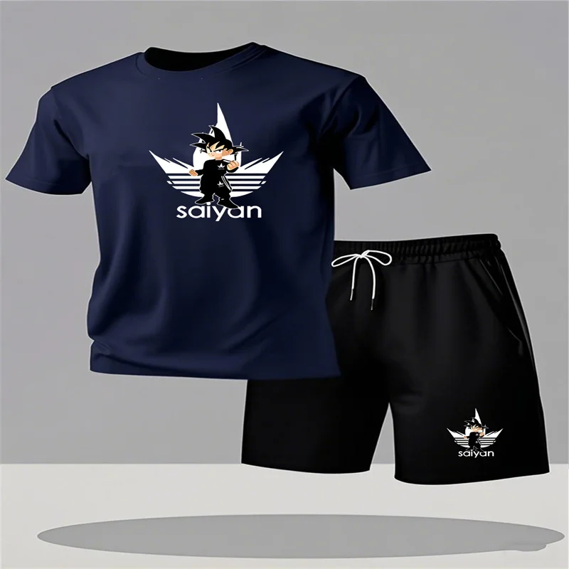 

Летний мужской повседневный комплект 2026: футболка с коротким рукавом + шорты, спортивный костюм из двух предметов