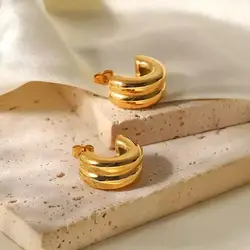 CARLIDANA Connected Double Ring Gold Color CC Shape Earrings Stainless Steel Pvd Gold Plated Stud Earrings For Women Jewelry