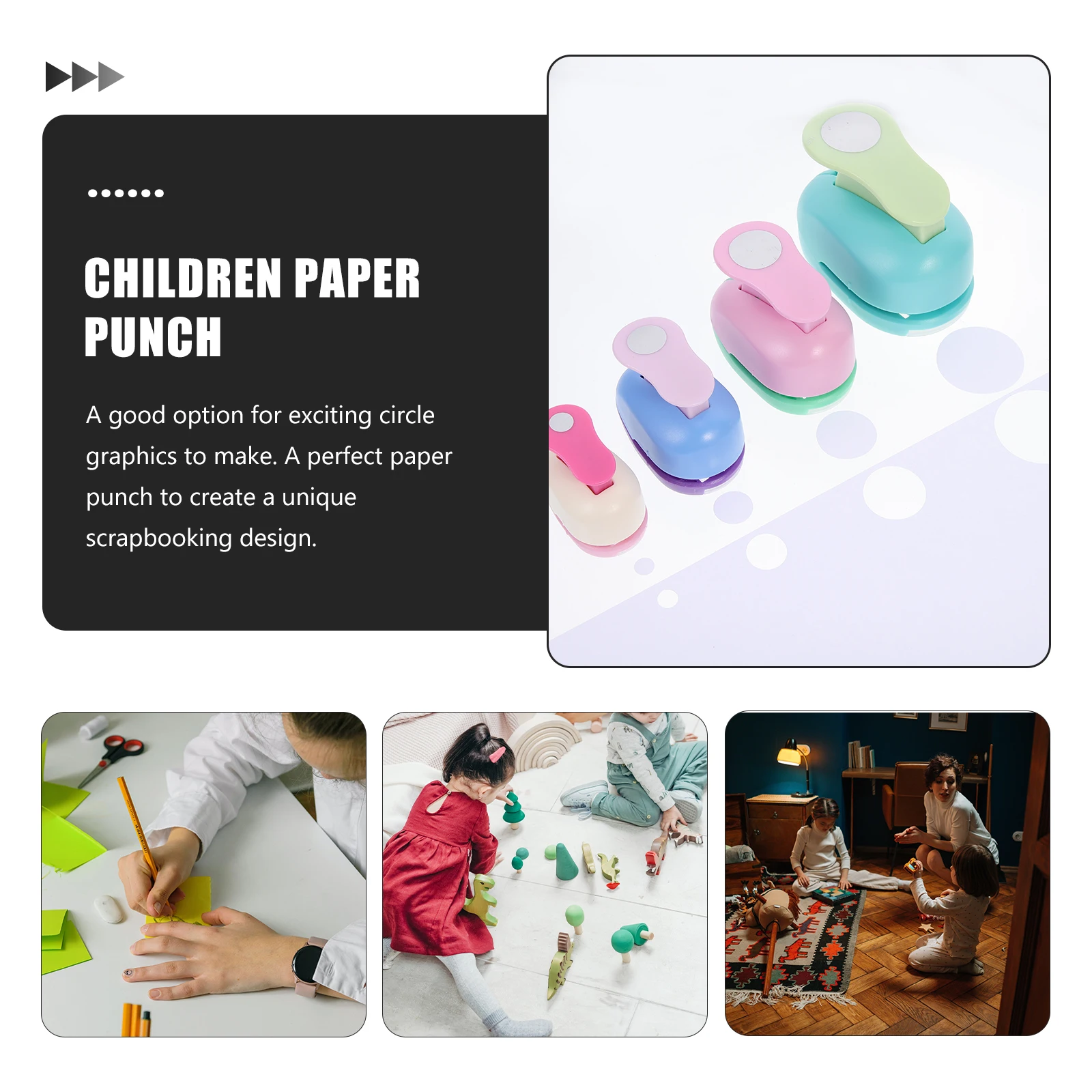 

4 Pcs Children Embossing Hole Punch Paper Circle for DIY Crafts Lightweight Kids Scrapbooking Tool Art Supplies