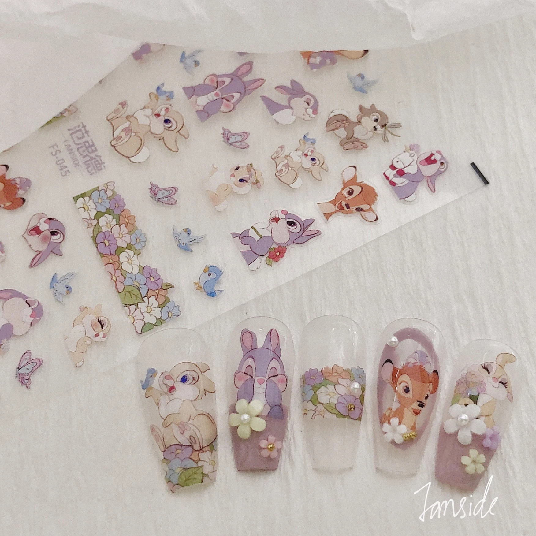 1 Sheet 5D Realistic Relief Lovely Animal World Rabbit Deer Cute Bird Flowers Adhesive Nail Art Stickers Decals Manicure Charms