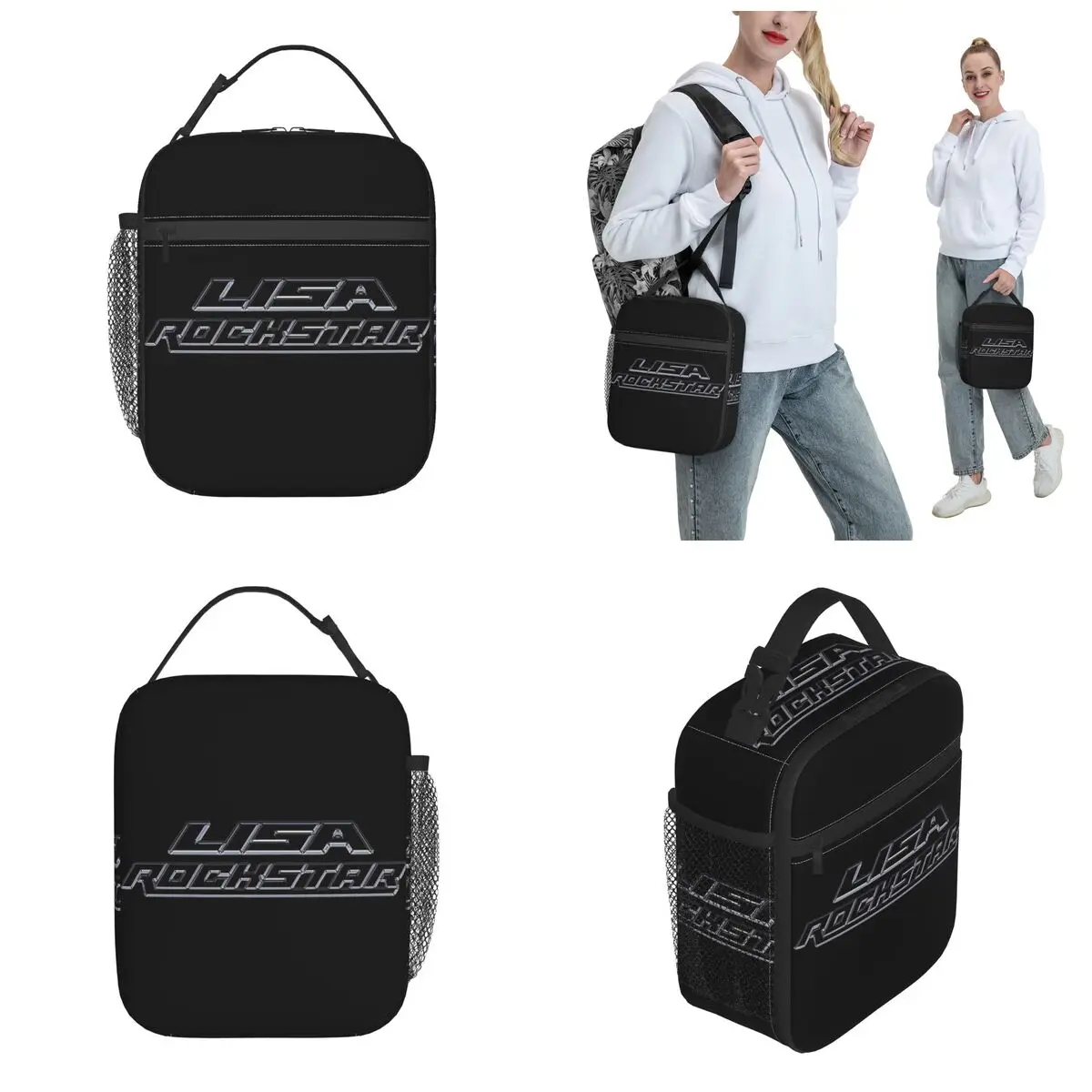 LISA Rockstar Kpop 2024 Accessories Insulated Lunch Bag For Picnic Food Storage Bag Portable Cooler Thermal Bento Box