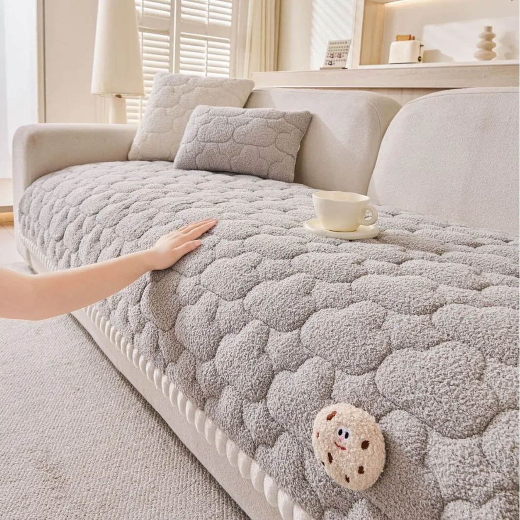 Winter Warm Lambs Velvet Sofa Towel Nordic Thick Plush Non-slip Sofa Cover for Living Room Sectional L-shaped Couch Covers