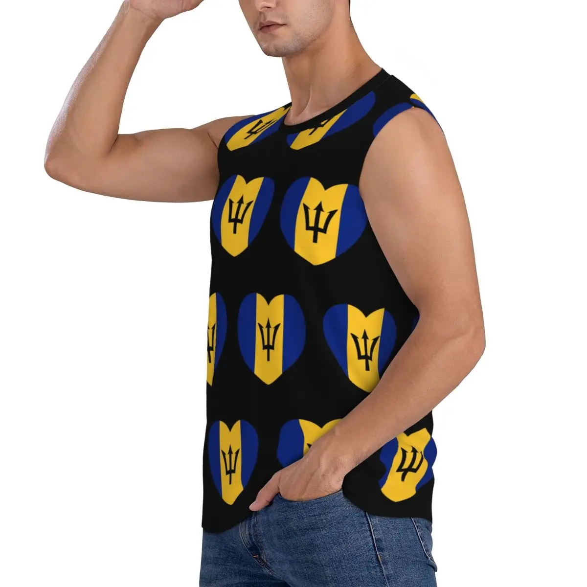 Barbadian Heart For Real Bajans Barbados Flag Men Sleeveless Tank Tops Quick Dry Breathable Gym Fitness Running Sport Vest