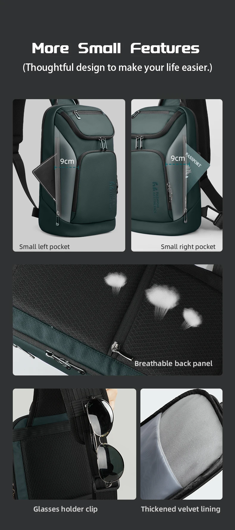 Heroic Knight Multifunktionale Herren-Handtasche mit großem Fassungsvermögen, wasserdichte Oxford-Brusttasche, lässige Umhängetasche für Herren für Outdoor-Sportarten – Detail 14