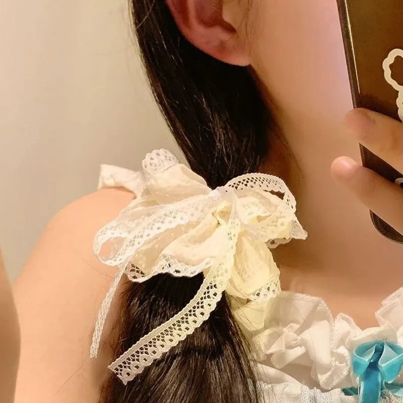 

Резинки для волос Y2K с бантом и кружевной отделкой, длинные ленты-стримеры, повязки для волос в стиле Лолита, аксессуары для двойных хвостиков для женщин и девушек