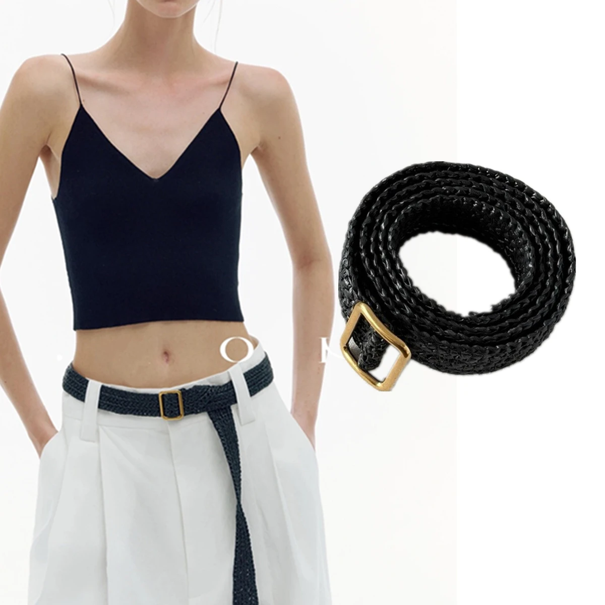 

Dave&Di Bohemian Straw Braided Belt Retro Elegant Belt Minimalist Lazy Belt Women