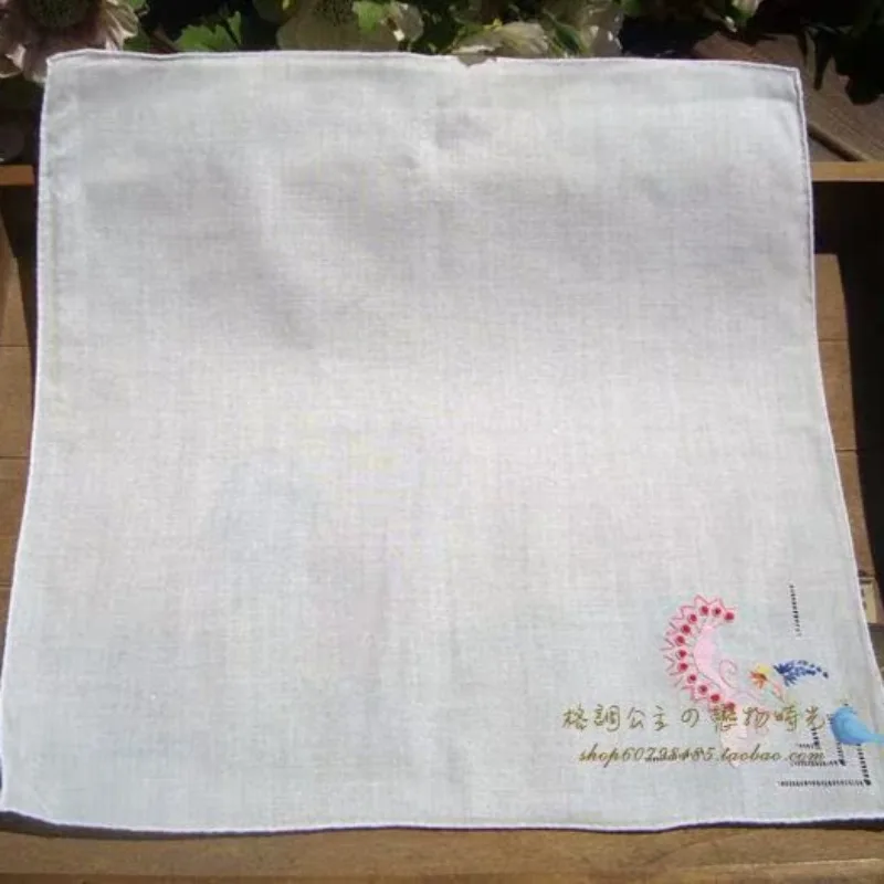 2PCS Hand-embroidered Embroidered Cotton Handkerchief Handkerchief Square 28CM