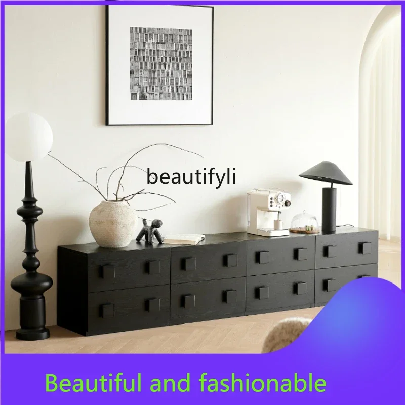 

xxqItalian Floor TV Cabinet Black Floor Table Card Cabinet Living Room Minimalist Locker Floor Cabinet