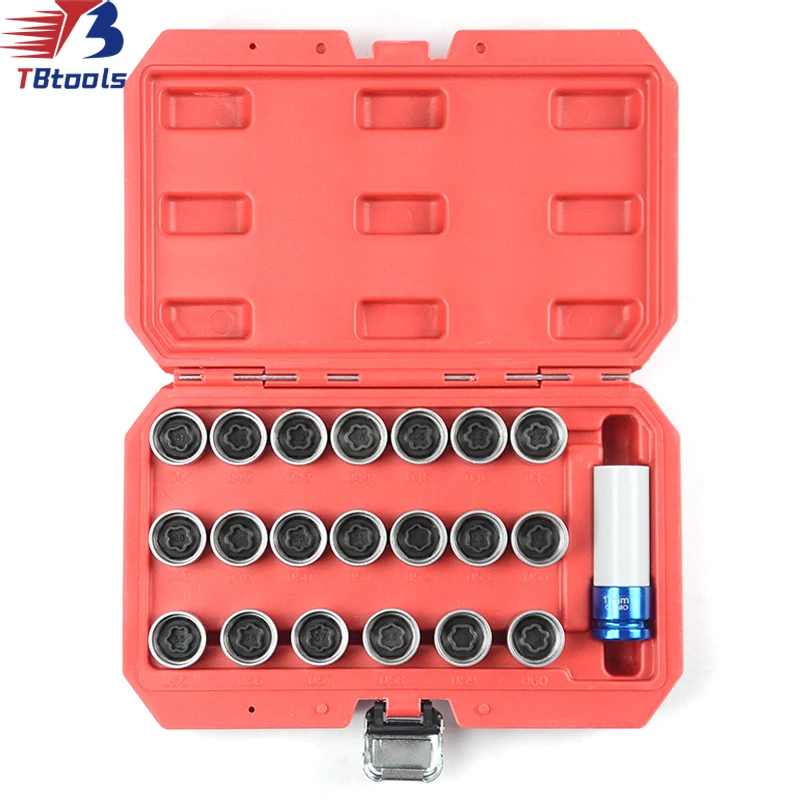 TBTOOLS Car Auto 21pcs Locking Wheel Nut Stud Remover Tool Kit Torx Anti-theft Screw Sets Vehicle Repair Werkzeuge Set TB116