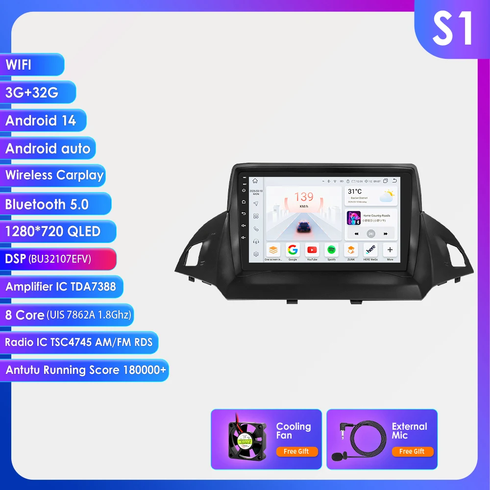 Hizpo 2 Din Android 13 Voor Ford Kuga 2 Escape 2013-2017 Autoradio Multimedia Video Player Navigatie GPS 4G Carplay Stereo RDS