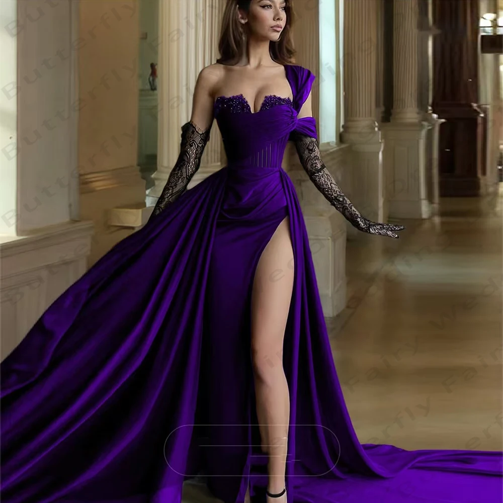 Elegant Women's Evening Dresses Sexy Off Shoulder Side High Slit Princess Prom Gown Formal Beach Party Without Gloves Customized image 2