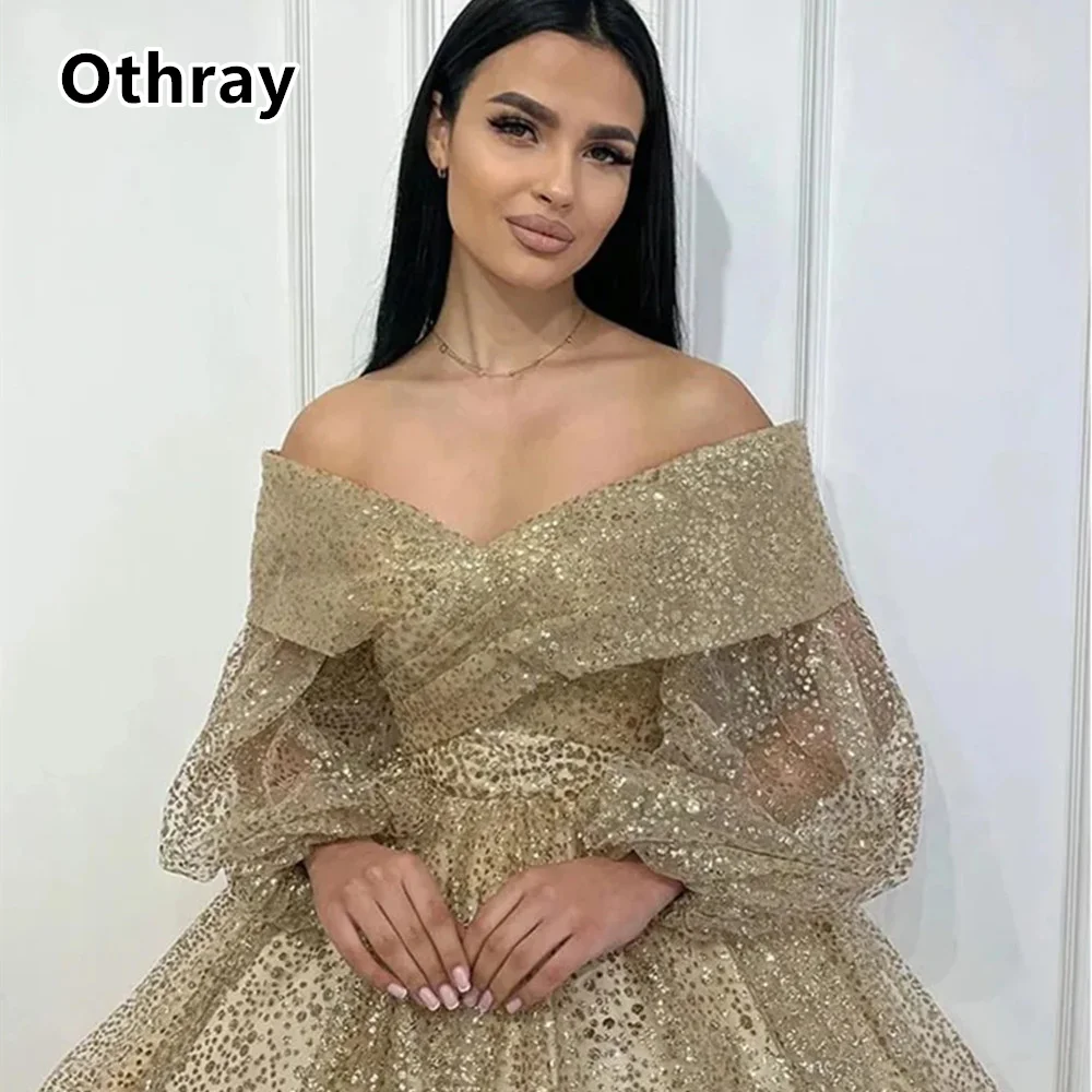 Othray-Robe de Rhmi-longue scintillante à manches bouffantes, robes de soirée élégantes, Sweet Off initié, zones de fête, Rh, quel que soit Dubaï, soirée formelle, quoi que ce soit