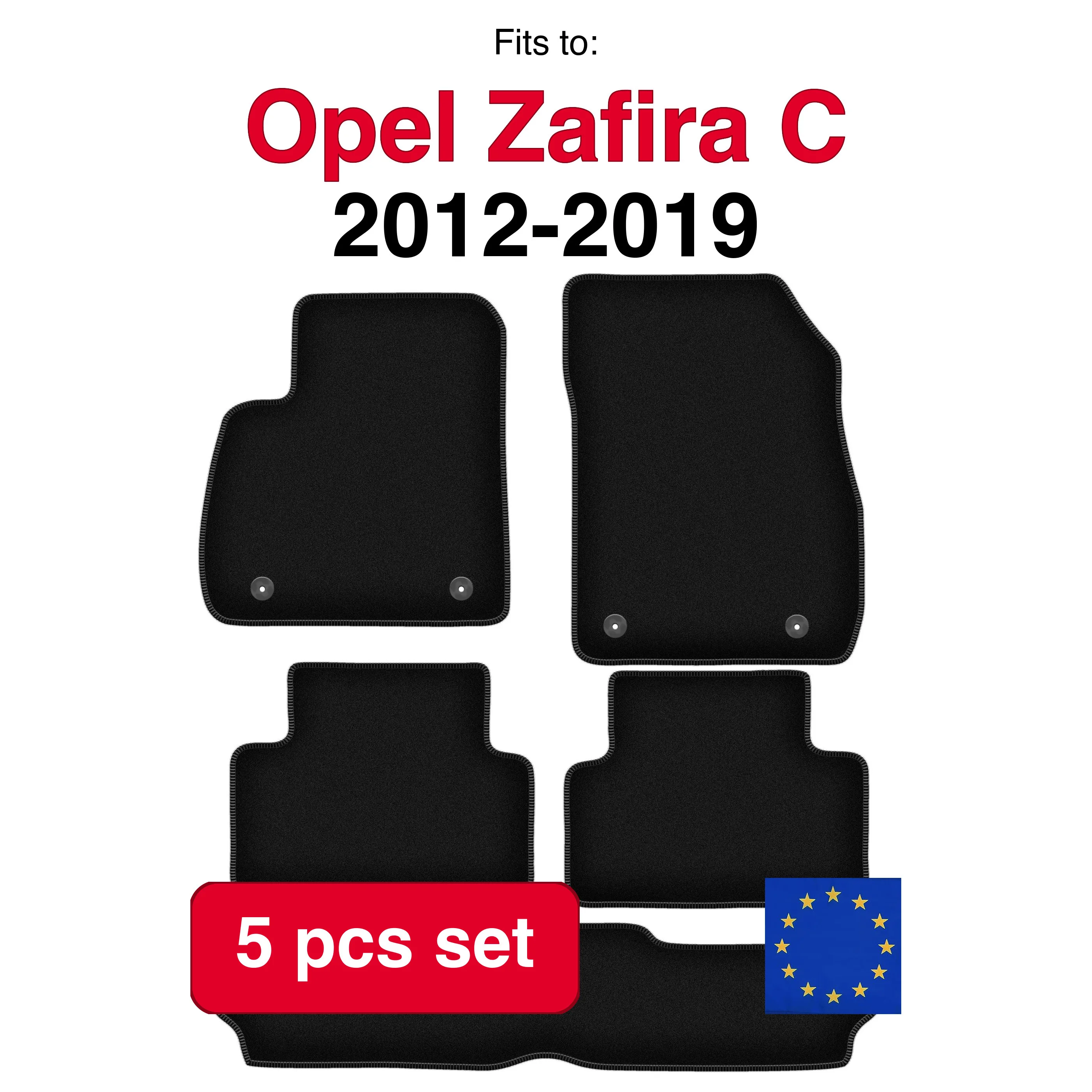 Velour tapijten set voor Opel Zafira C 7 personen (2012-2019) - Zwart (5 stuks) in de auto passende automattenset