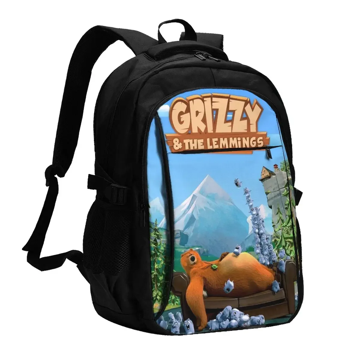 Cartoon Grizzy N Lemmings Travel Laptop Backpack, Business Water Resistant Laptop Backpack with USB Charging Port, College Bag