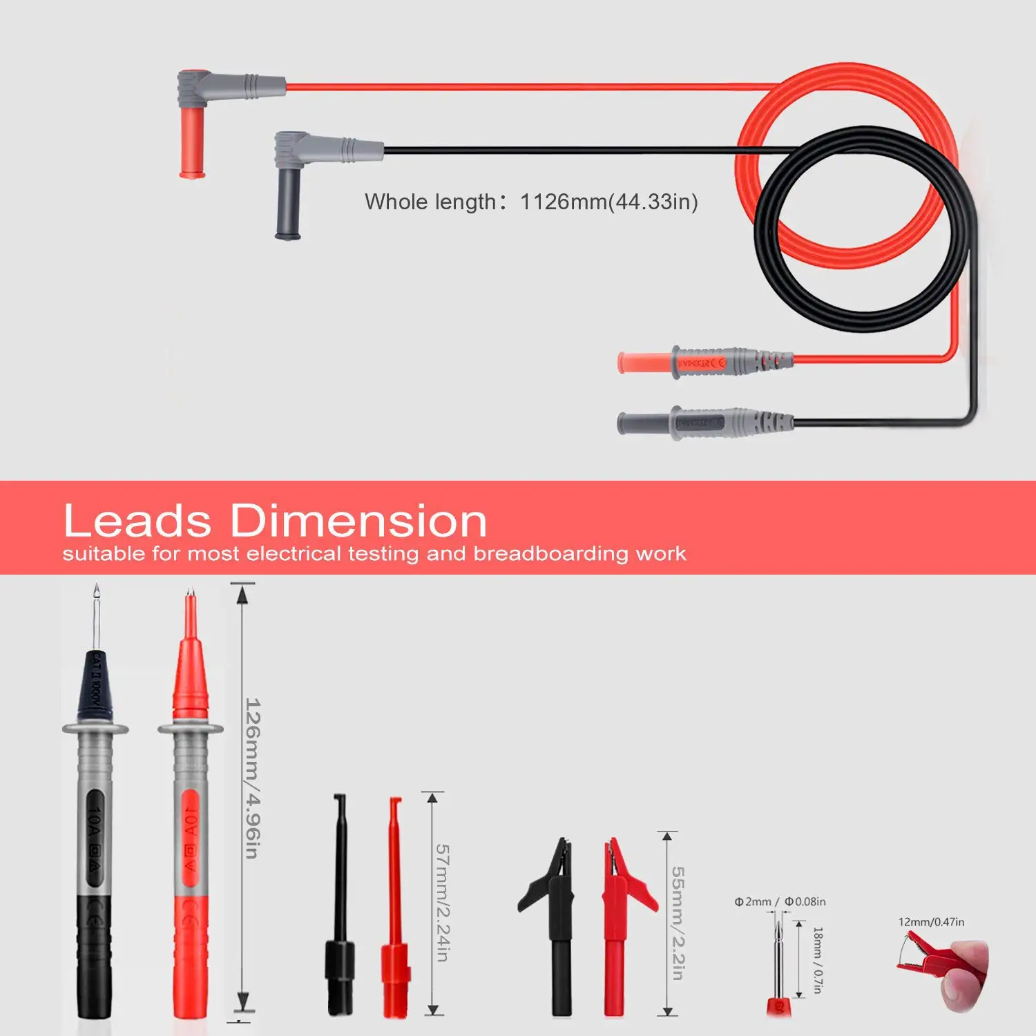 Universal Multimeter Probe Silicone Flexible Wire Super Sharp Pen Tip Replaceable Connector Test Lead With CrocodileClip10A1000V