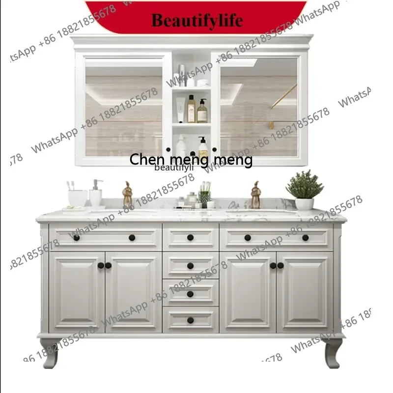 

X y American-Style Bathroom Cabinet Combination Solid Wood Bathroom Cabinet Washstand Marble Countertop Floor Cabinet