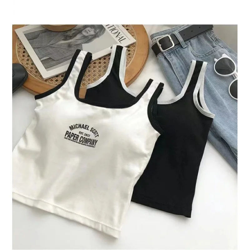 Letter Vest Underwear One-Piece Inner Fixed Cup Color Matching Bottoming Breathable Comfortable Suspenders Tube Top Tube Top Lad