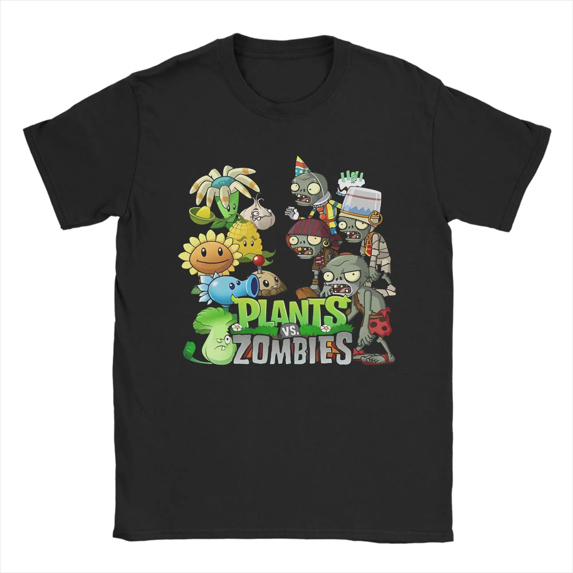تي شيرت رجالي النباتات مقابل الزومبي حديقة الحرب الترفيه القطن تي شيرت قصير الأكمام PVZ عاشق تي شيرت البضائع وصول جديد