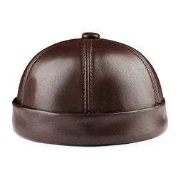 Spring/Winter men Genuine Leather Retro Watermelon Thin Beanie Hats Male Casual Caps Female Black/Brown Boonie Hat Bonnet Mujer