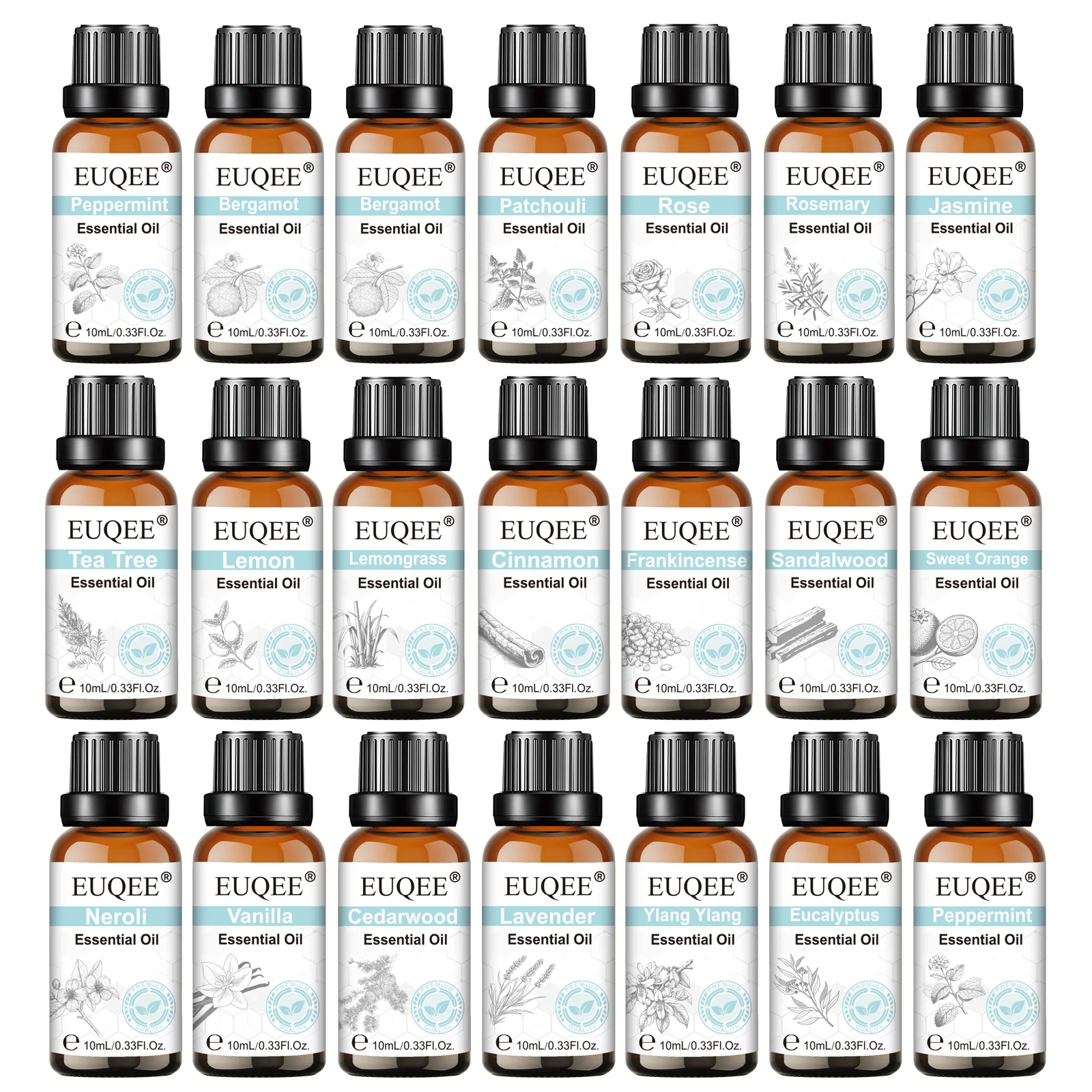EUQEE, aceites esenciales naturales de 10ml para humidificador, difusor, fabricación de velas, aceites esenciales de aromaterapia de rosas de sándalo de eucalipto