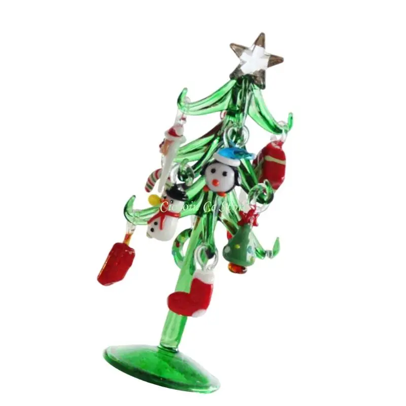 X90F تمثال شجرة عيد الميلاد الزجاجي متعدد الألوان الفني مثالي لارتفاع عرض سطح المكتب في العطلات