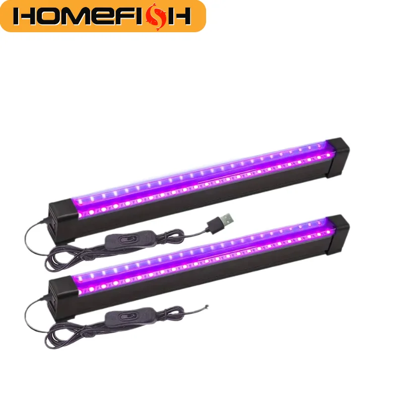 HOMEFISH 395-405nm Black Light LED UV Lamp Gel T8 Tube 5V USB Plug Ultraviolet Light for Nail Art Stage Party Fluorescent Effect