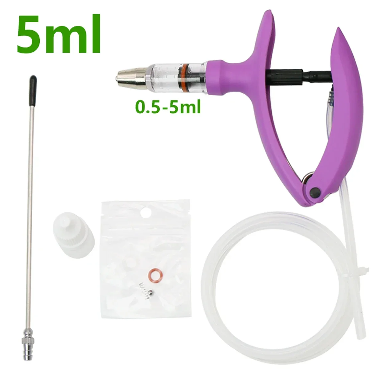 1 Pc 2ml / 5ml Animal Continuous Syringe Veterinary Injection Catheter Chicken Feeding Vaccine Device Free Needle Farm Tool