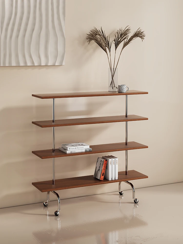 Modern Caisecai medieval floor shelf ins mobile cart solid wood bookshelf simple magazine display rack