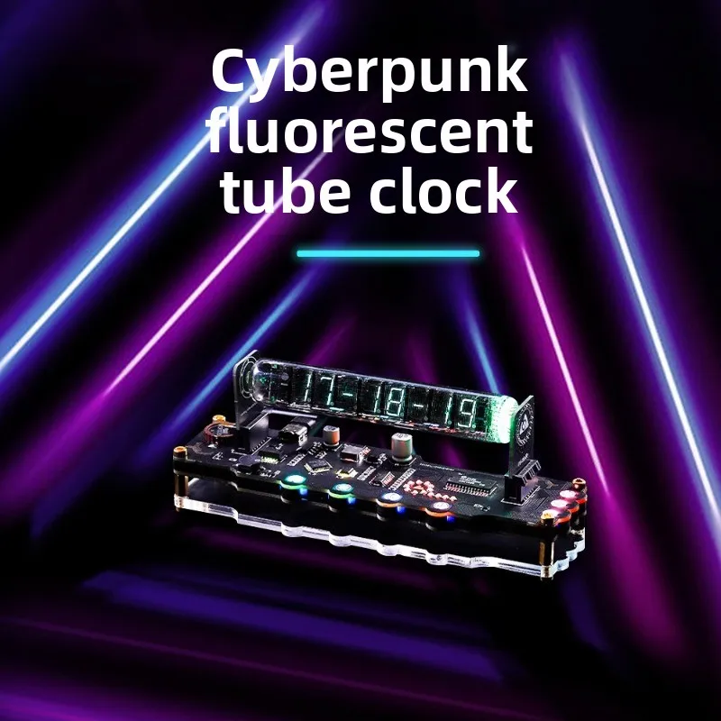 Cross-border Hot-selling Cyberpunk Fluorescent Tube Clock Art Creative Technology Sense Table Ornament Quasi-glow Tube