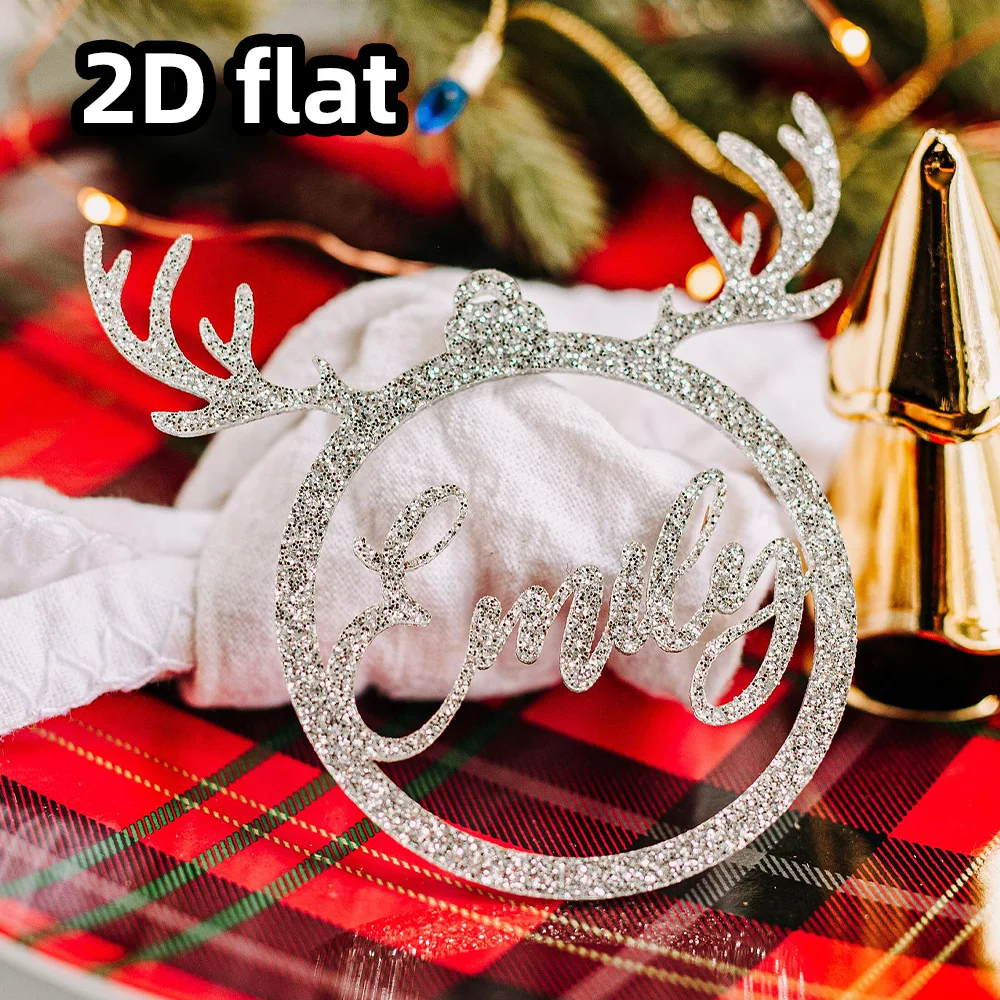 1 قطعة زخرفة عيد الميلاد الخشبية المخصصة-تصميم اسم قرن الوعل المخصص |   هدية عطلة ذات مغزى DIY منقوشة بالليزر