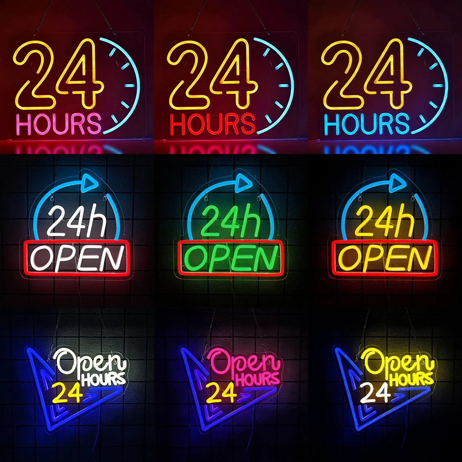 Decor Lighting Opening Hours - 24 Hours Neon Sign Light Up