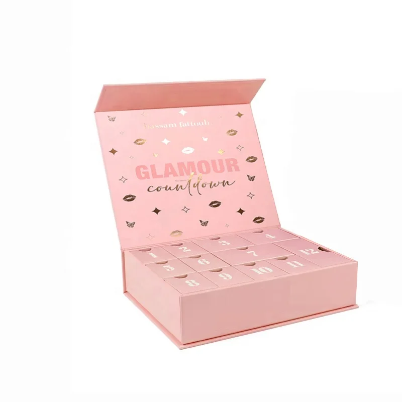 custom.Advent Calendar 12 Drawers Pink Customized Printing Paper Box Luxury Packaging Jewelry Advent Calendar Boxes